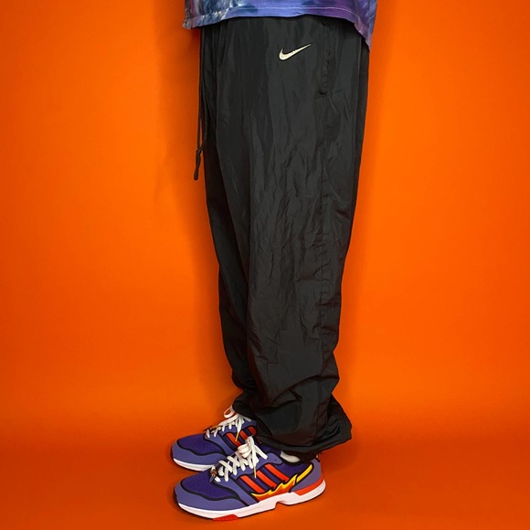 Nike Other - Vintage Black Nike Nylon Joggers Loose Fit Sweatpants White Track Pants Y2K